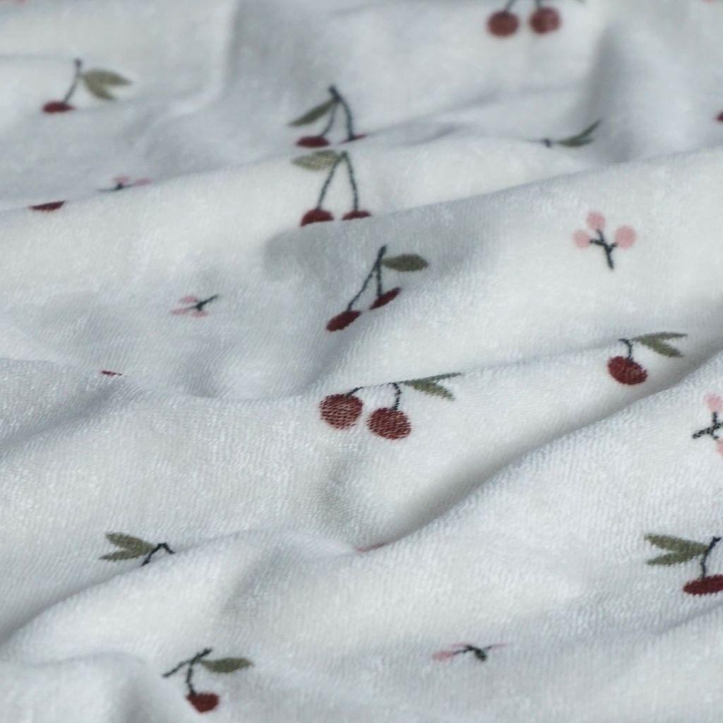 Strick-Frottee Stretch kleine Kirschen ecru